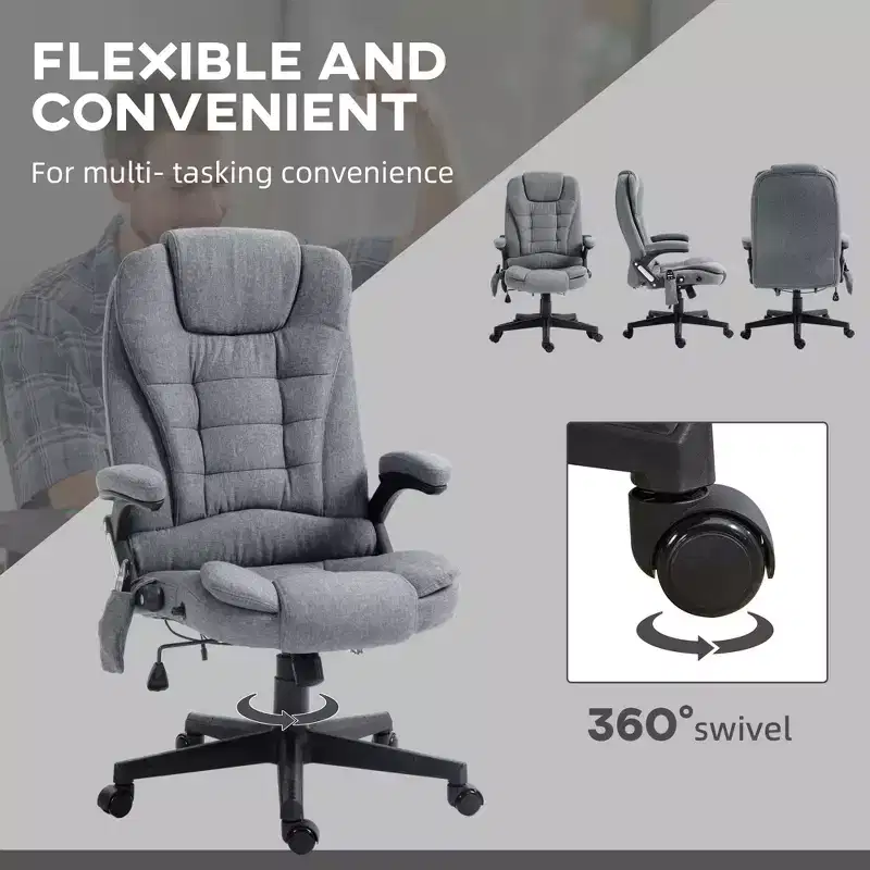 6 Point Vibrating Massage Office Chair with Heat, Linen High Back Massage Desk Chair with Reclining Backrest