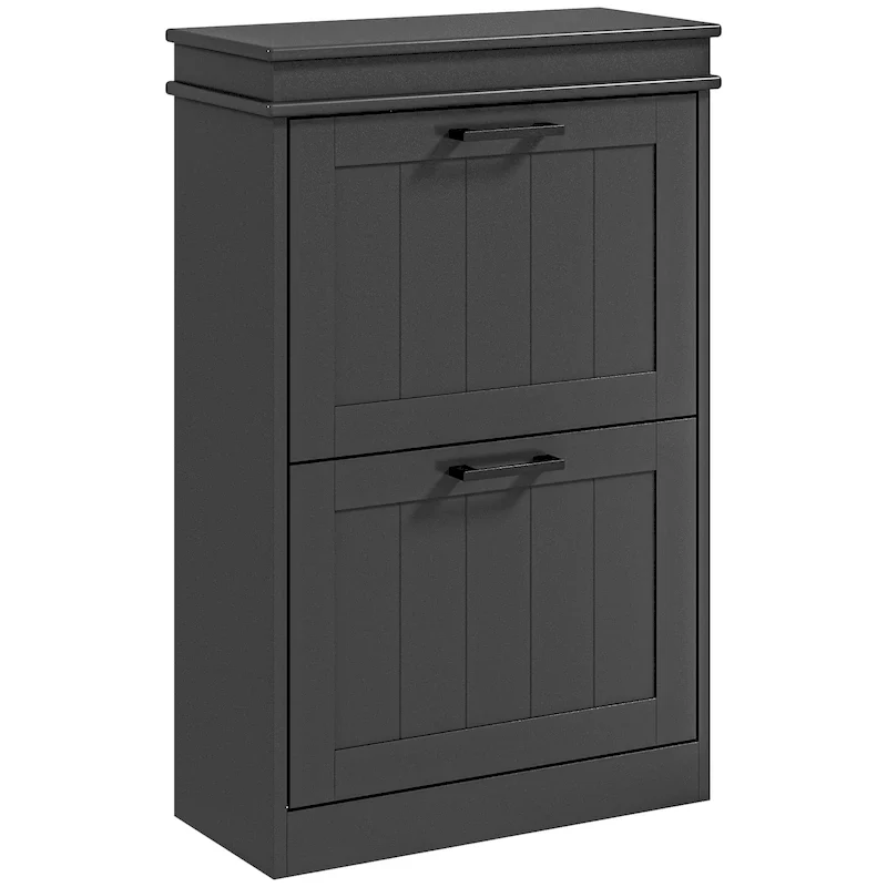 Black/White Flip-Door Narrow Shoe Cabinet – 2 Drawers, Holds 10 Pairs