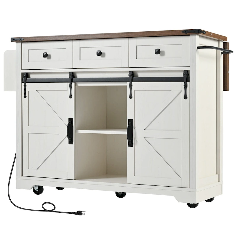 53.7 Farmhouse Kitchen Island With Power Outlet(no include stool)