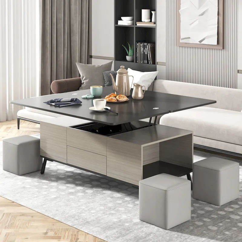Lift Top Coffee Table 47 - Hydraulic Storage, Convertible Dining Table, Black/Dark Gray, 170 lbs Capacity