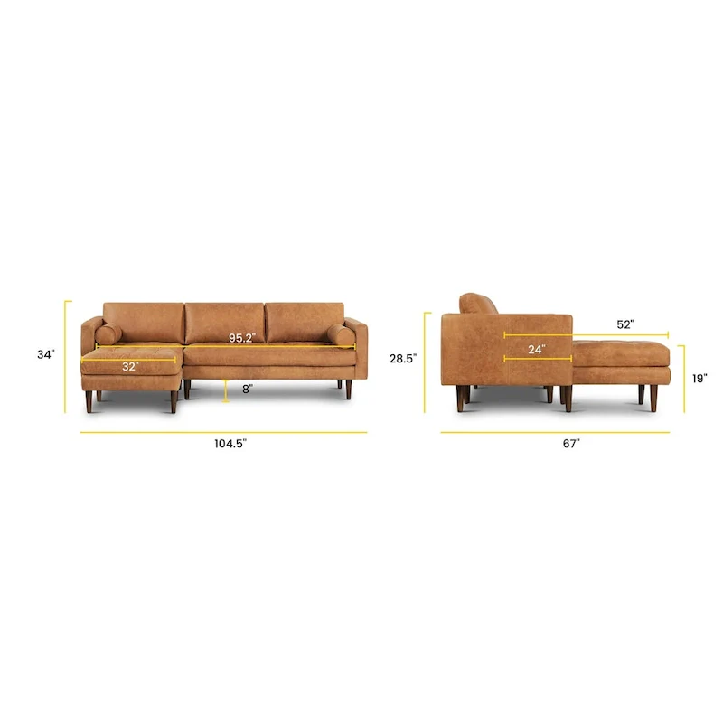 Poly & Bark Napa 104.5  Left Sectional Sofa - Full Grain Genuine Italian Leather
