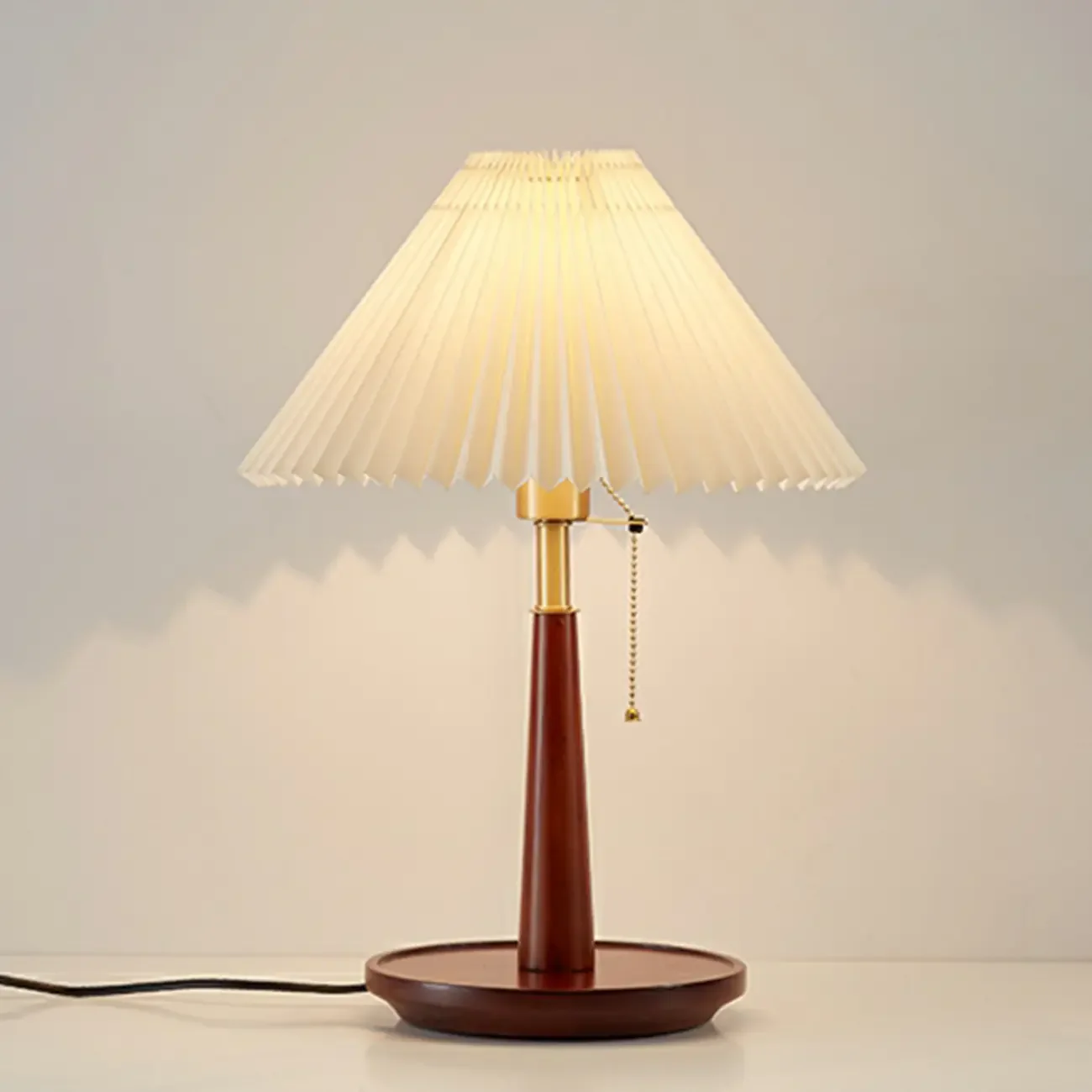 Elegant Metal Round Base Cone Fabric Shade Table Lamp