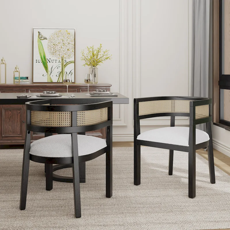 Farmhouse Rubberwood Dining Chairs with Cane Back (Set of 2)