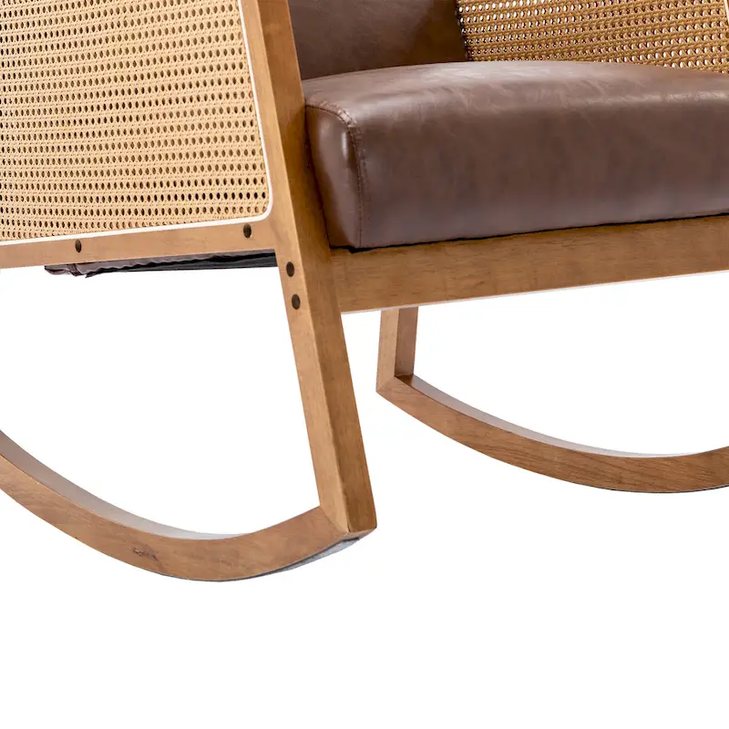 SEYNAR Modern PU Leather Rocking Chair with Rattan Arms