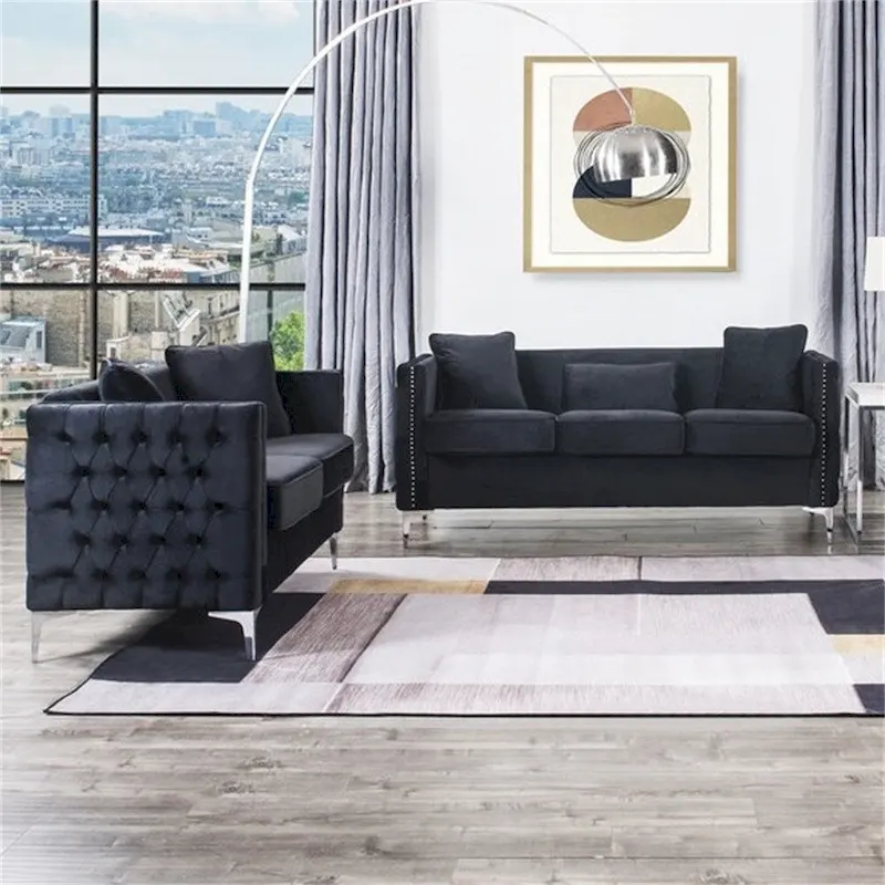 Velvet Living Room Set in Black