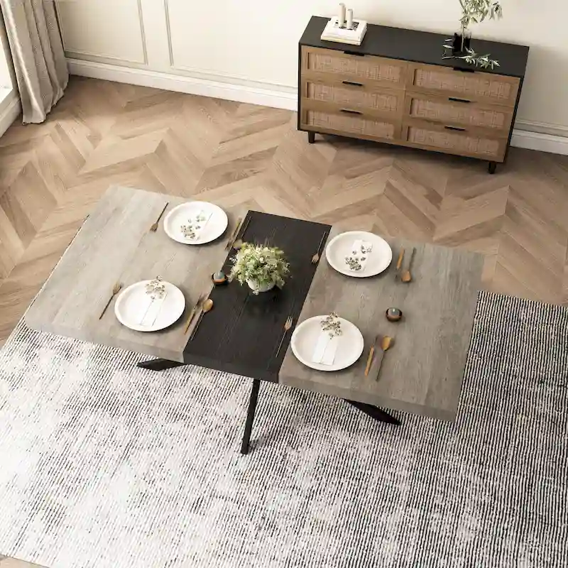 Retro Rectangular Stretch Dining Table with Cross Iron Base