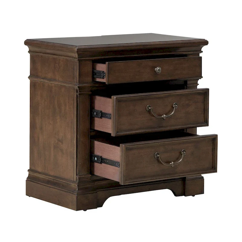 Arden Road Satin Cherry Bedroom Wood Nightstand with Charging Station