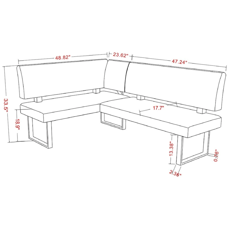 Somette Gene Dark Grey Reversible Dining Nook - 48.81 X 71.25 X 33.46