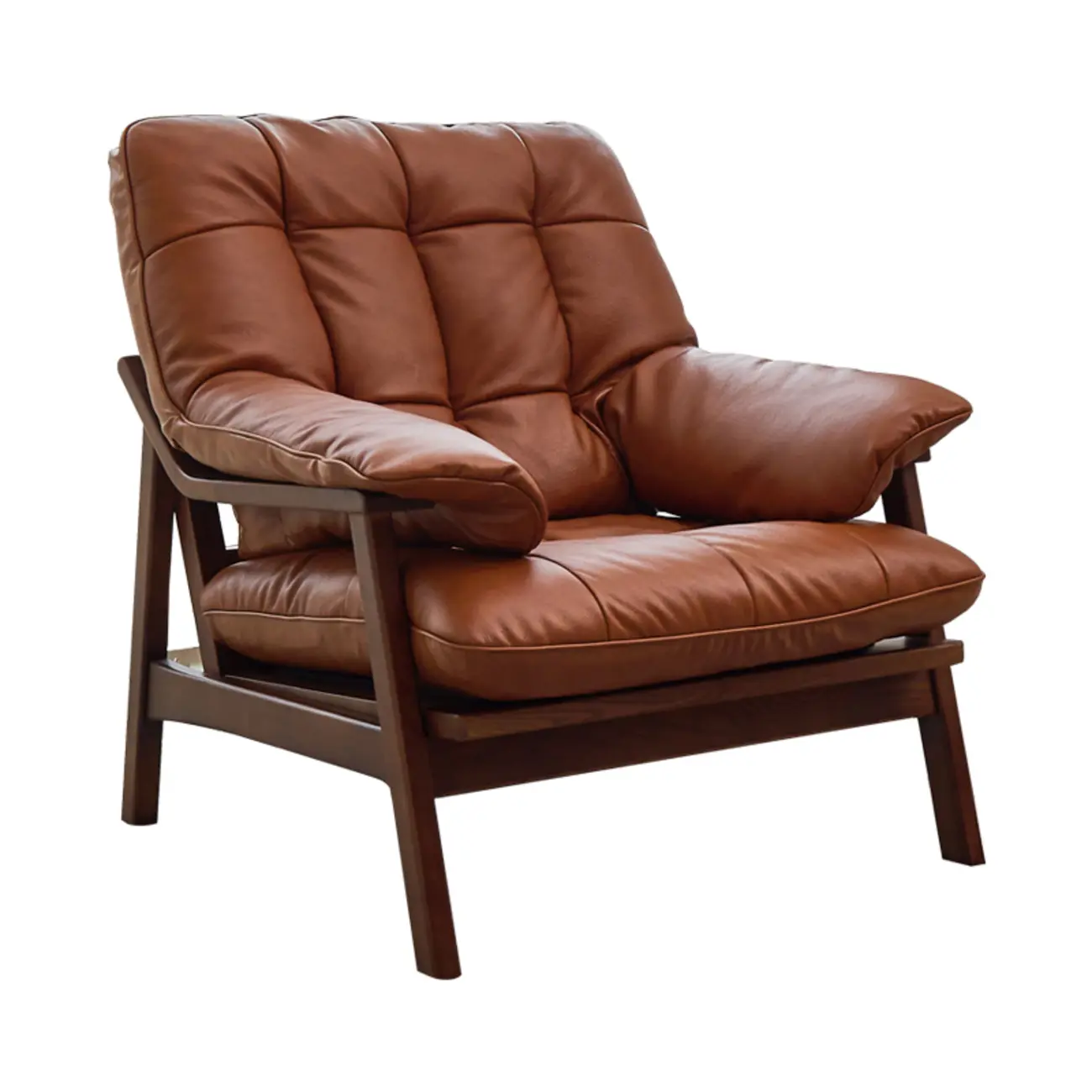 Brown Upholstered Genuine Leather Living Room Accent Chair