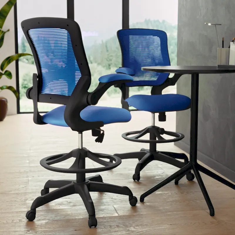 Mid-Back Mesh Ergonomic Drafting Chair with Foot Ring and Flip-Up Arms