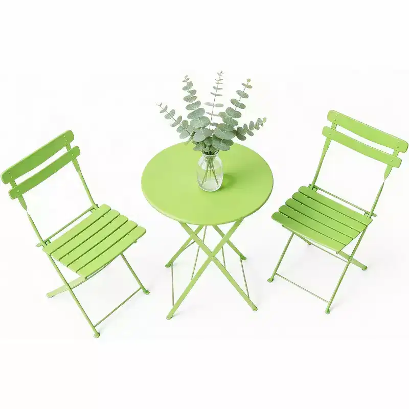 GustoWave 3-Piece Foldable Metal Bistro Set With Round Table, 2 Chairs