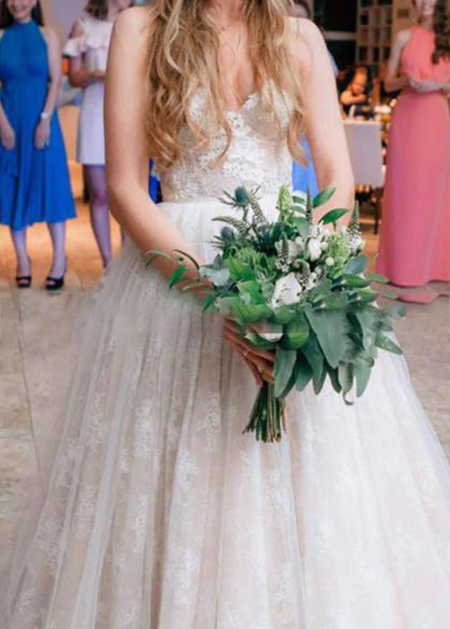 Sweetheart A Line Sleeveless Lace Appliques Tulle Country Bridal Gowns