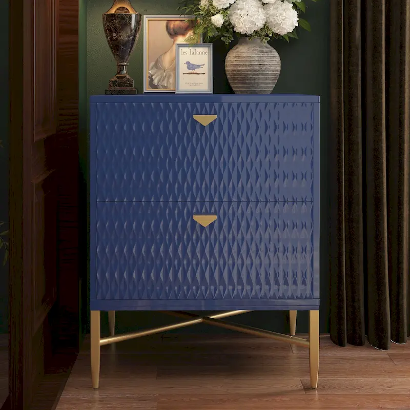 Blue/Black/White/Green 2-Drawer High Gloss Nightstand, for 1 Person