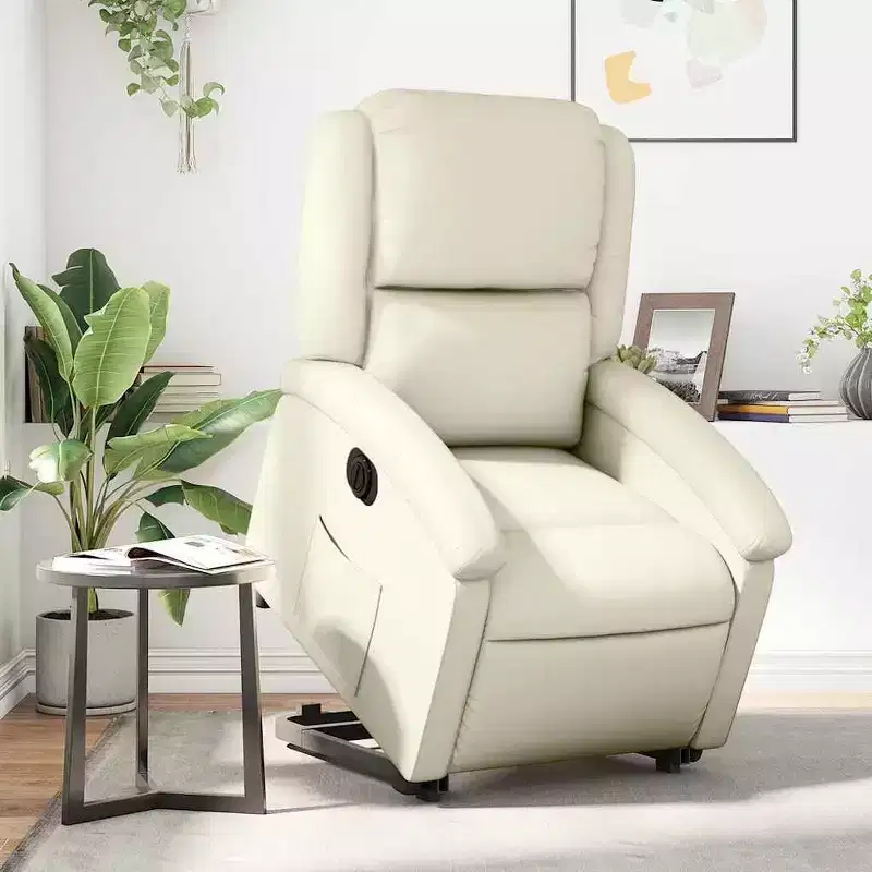 vidaXL Cream Faux Leather Electric Recliner Chair-Power Lift, Motorized Reclining, Padded Comfort, Sturdy Frame- Living Room/Bedroom