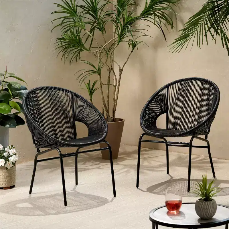 Outdoor Rattan Chairs Set Of 2, Patio Dining Chairs With Woven Backrest, Bistro Chairs With Metal Legs, Accent Chairs For Backyard, Garden