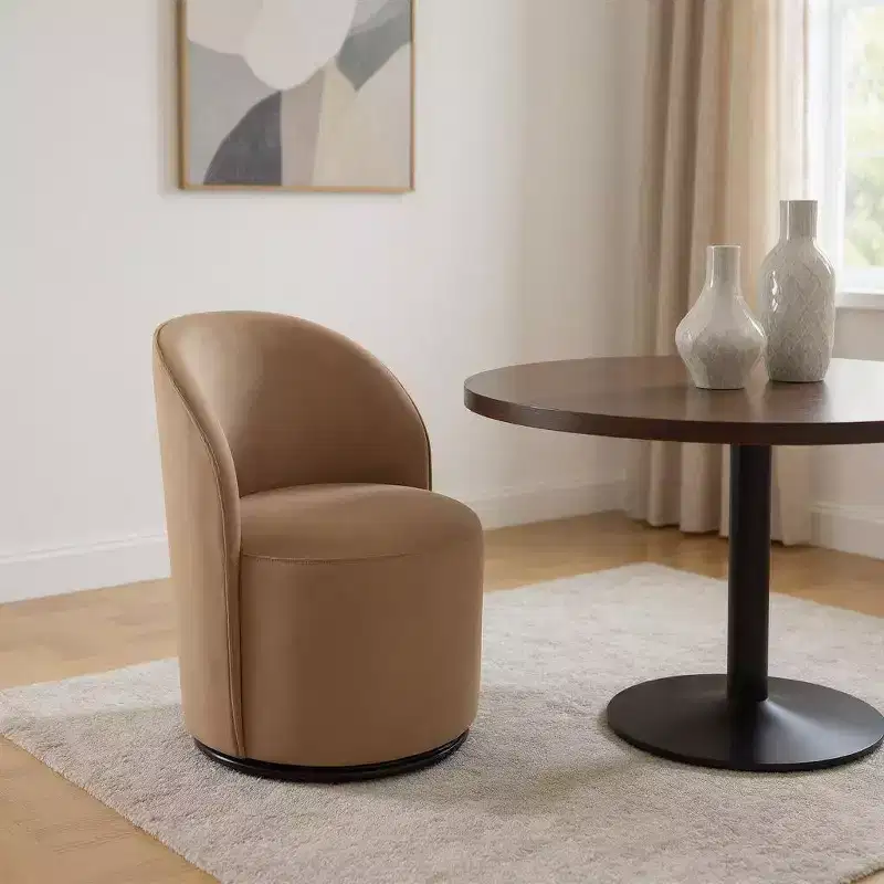 HomeRoots Brown and Black Velvet Curved Back Swivel Dining Arm Chair