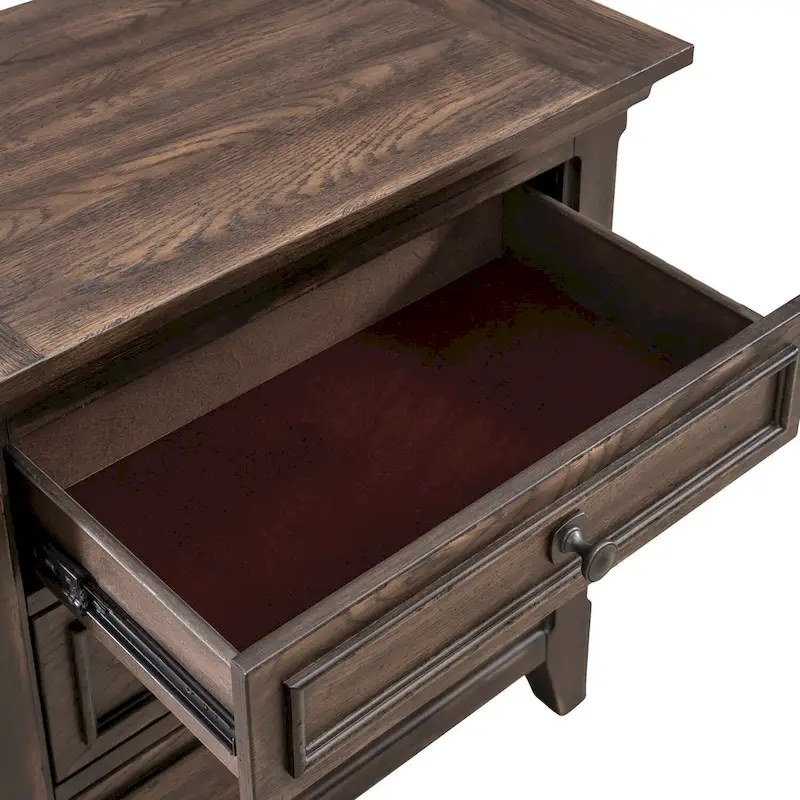 Saddle Brown Wood 3-Drawer Nightstand with Charging Station