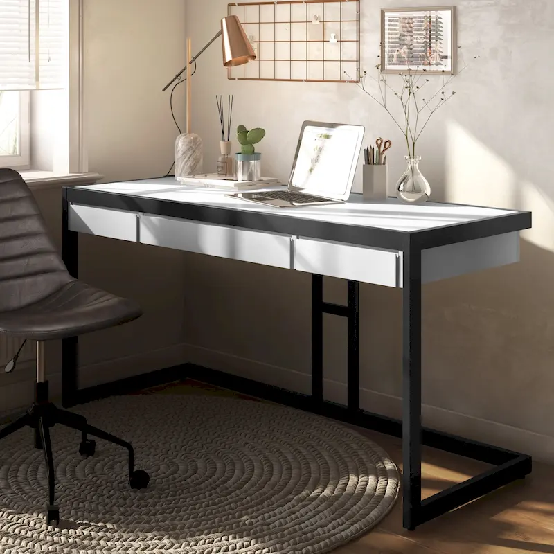 WYNDENHALL Cecilia Solid Acacia Wood Industrial Office Desk