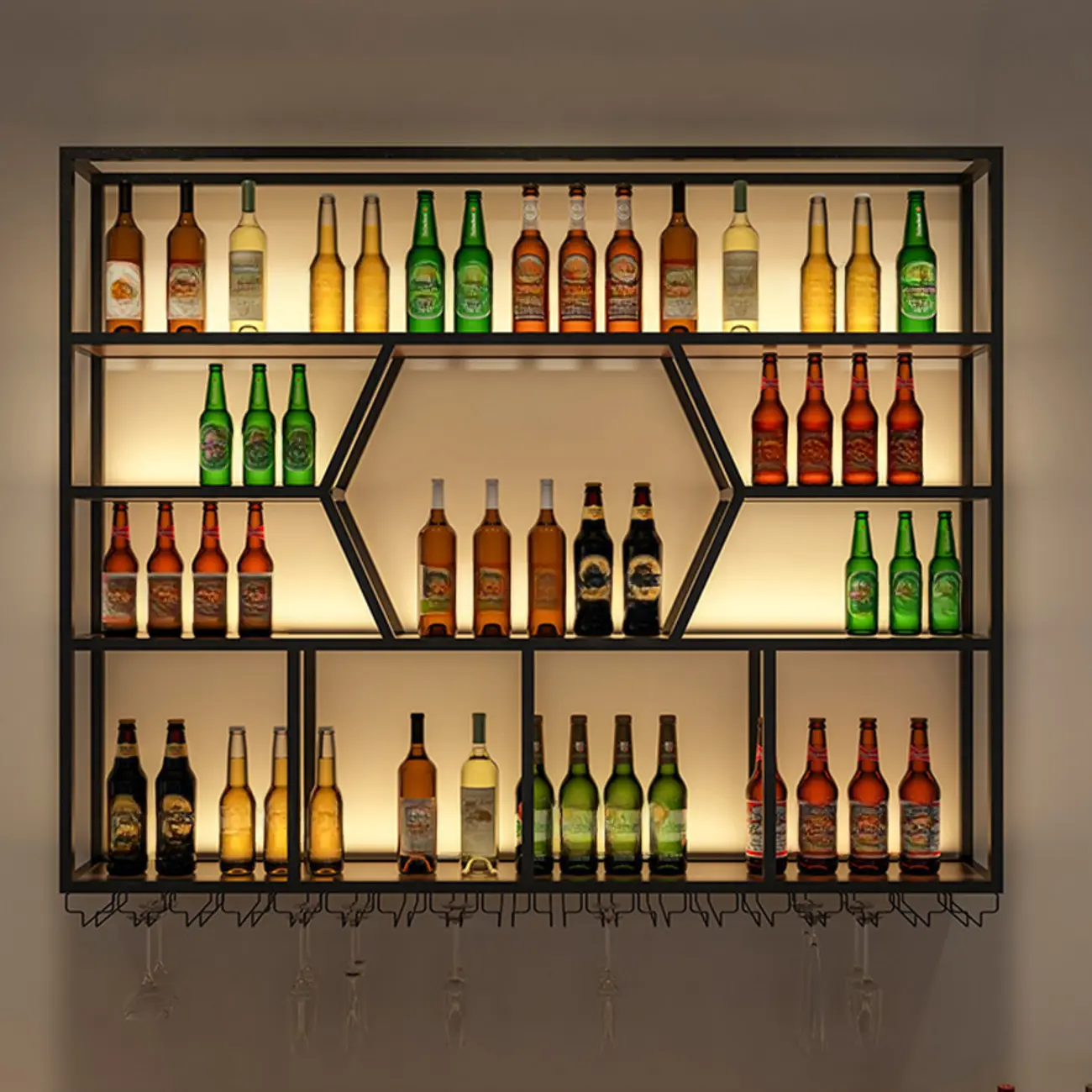Modern Black Metal Wall-Mounted Gridding Wine Rack