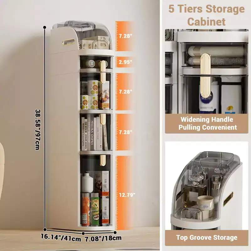 Plastic Storage Cabinet - 18Cm Narrow Size, Drawer Style, Multi-Layer, Space-Saving, Kitchen and Bathroom Storage Organizer