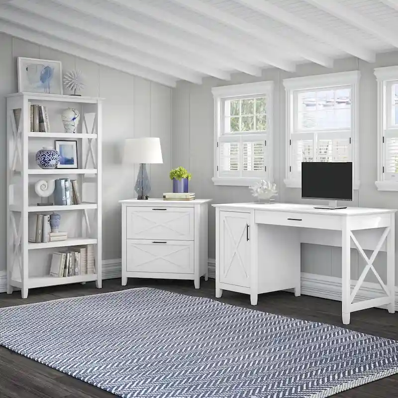 Key West 54W Computer Desk with Cabinet and Bookcase by Bush Furniture