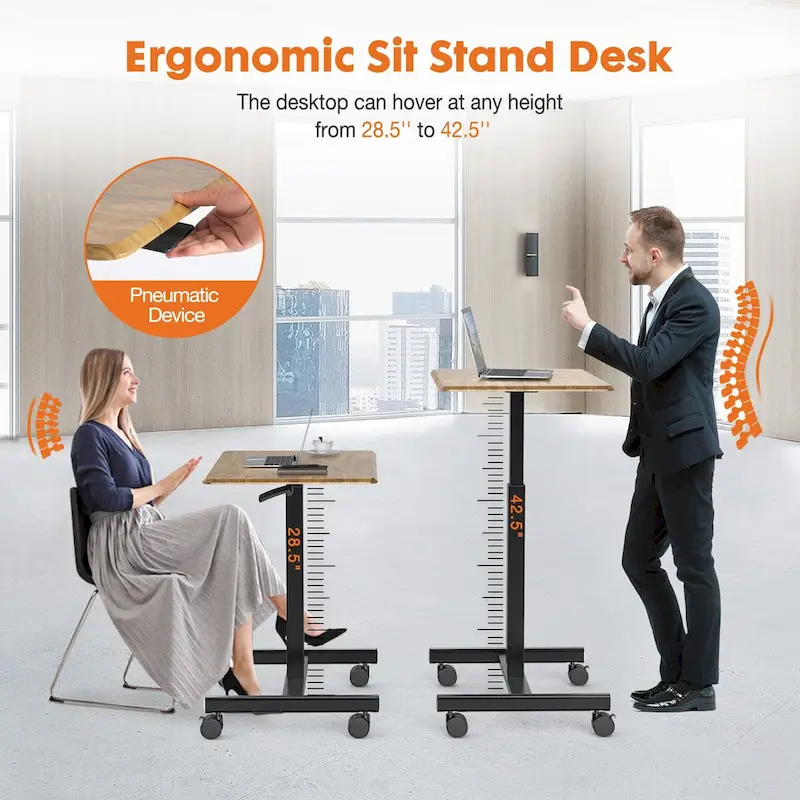Mobile Rolling Standing Desk with Adjustable Height