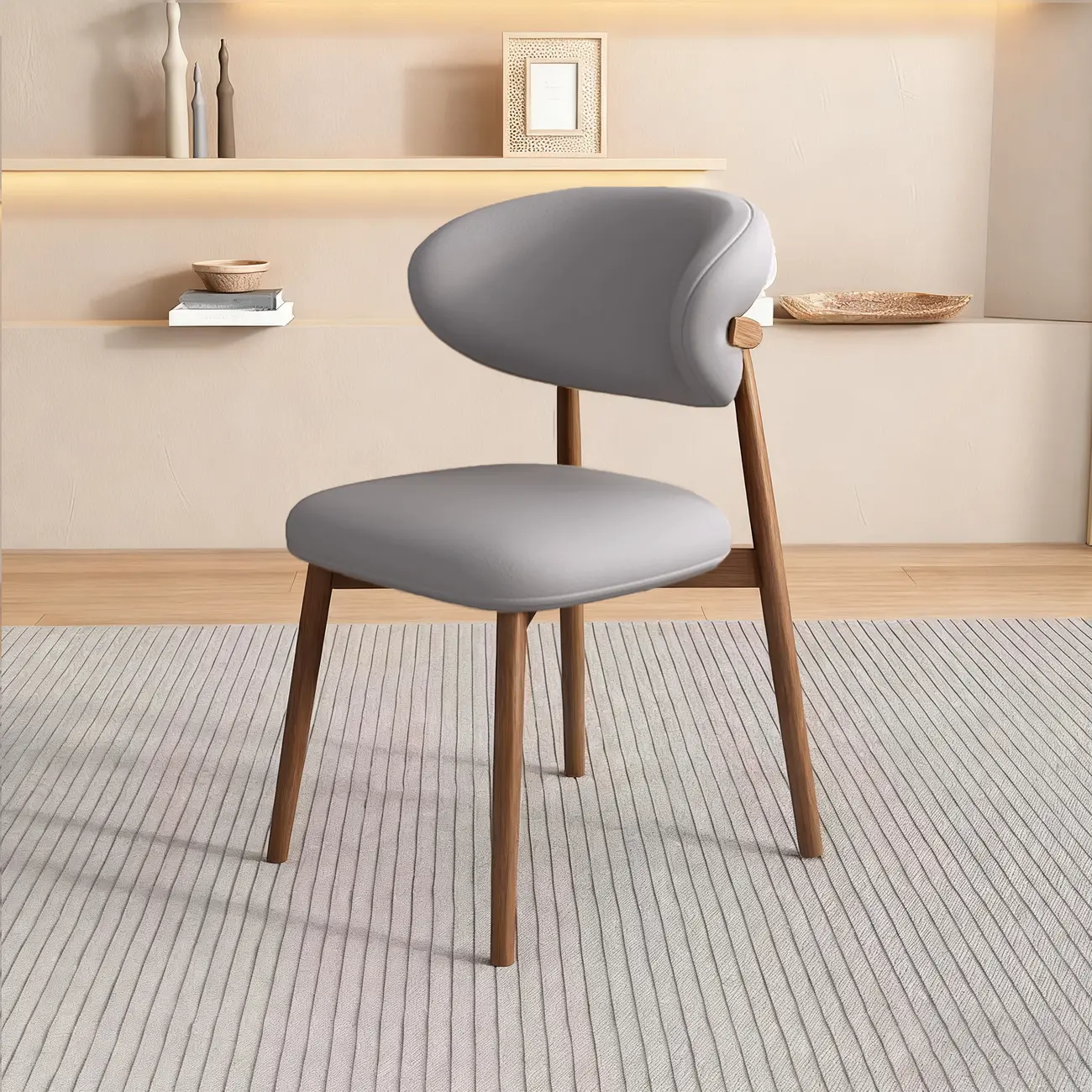 Modern Leather Wood Dining Chair Set of 2