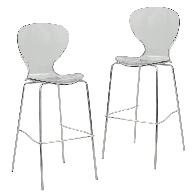 Acrylic Barstool with Steel Frame in Chrome Finish Oyster Series Set of 2