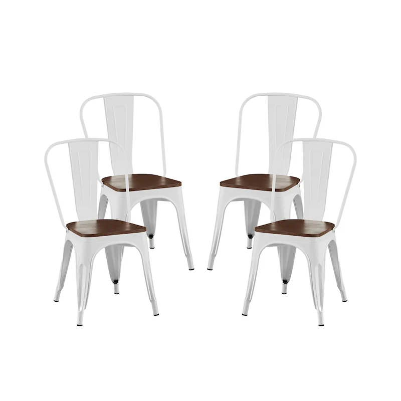 Wooden Seat Industrial Metal Stackable Dining Chair Set