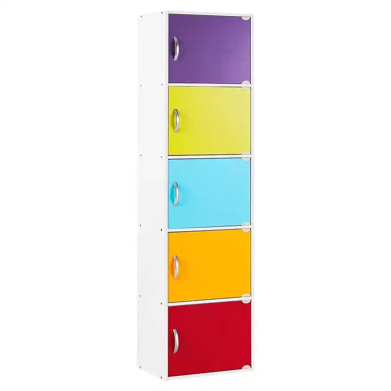 Hodedah HID5 High Quality 5 Shelf Home, Office, and School Enclosed Organization Storage 59 Inch Tall Slim Bookcase Cabinets