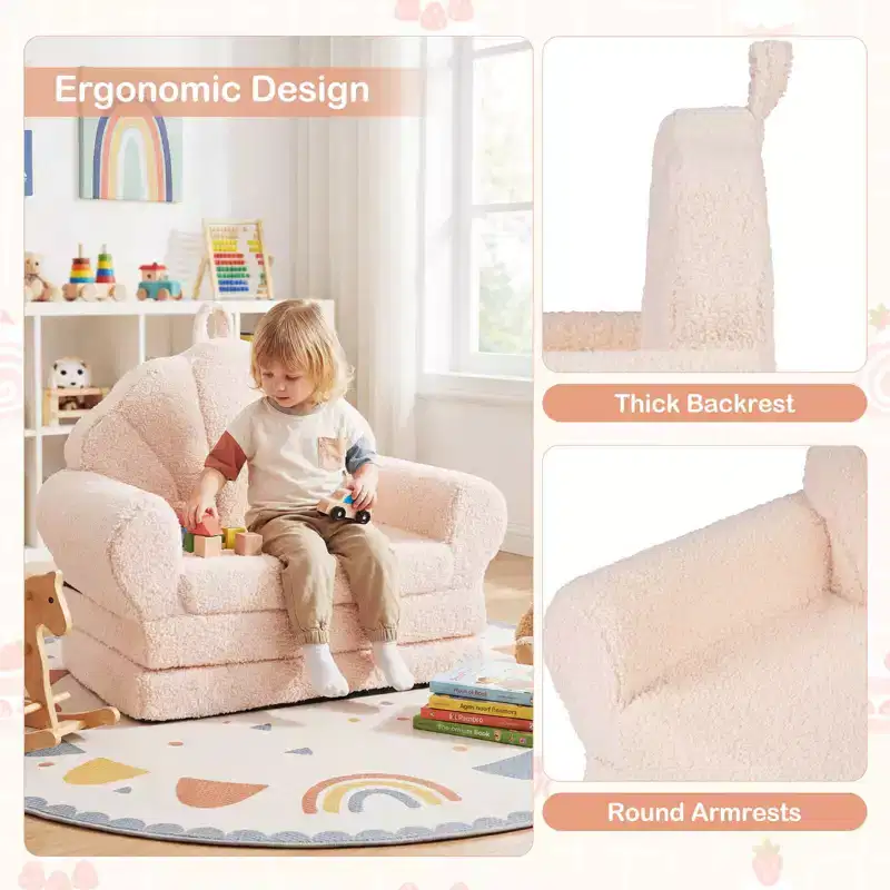 Costway Fold-out Kids Sofa 2-in-1 Convertible Toddler Couch & Lounger with Non-slip Base Beige/Green/Pink