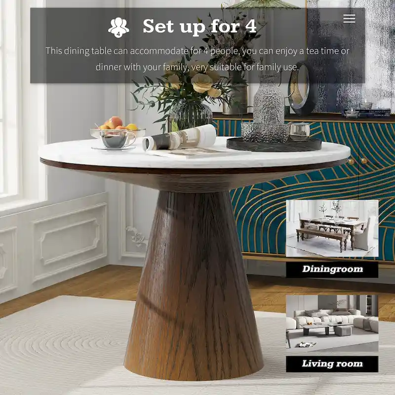 45-Inch Round Dining Table - Marble Top - Seats 4