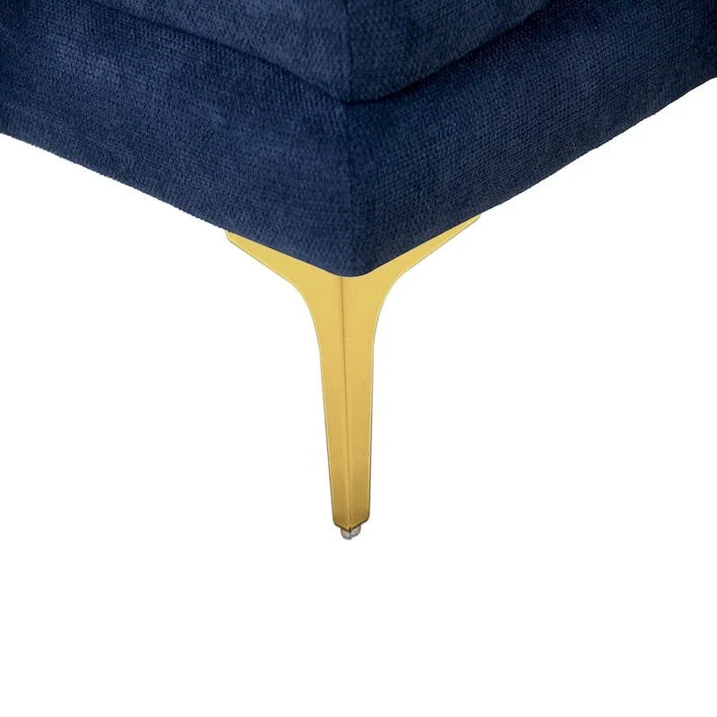 Fabric Sofa with Recessed Arms & Metal Legs – Blue / Beige, Mid-Century Modern, Seats 4