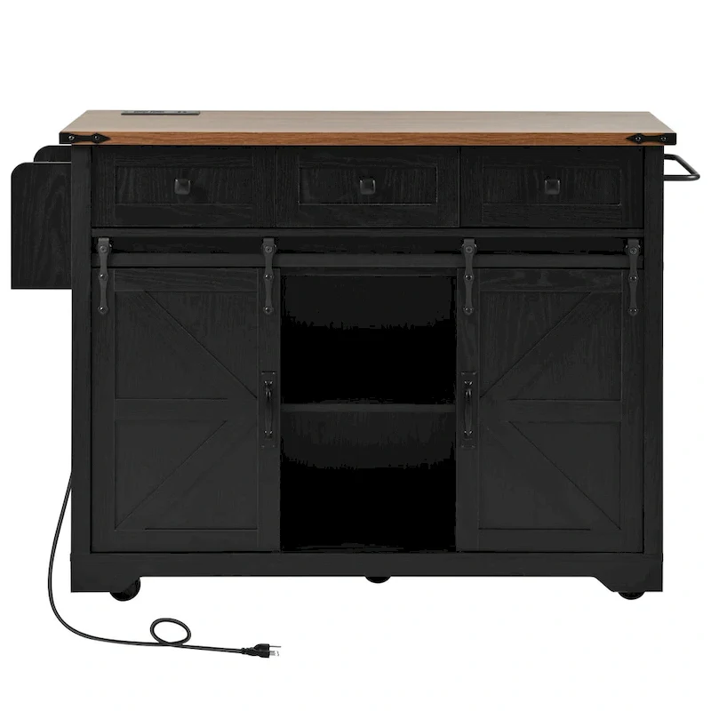 53.7 Farmhouse Kitchen Island With Power Outlet(no include stool)