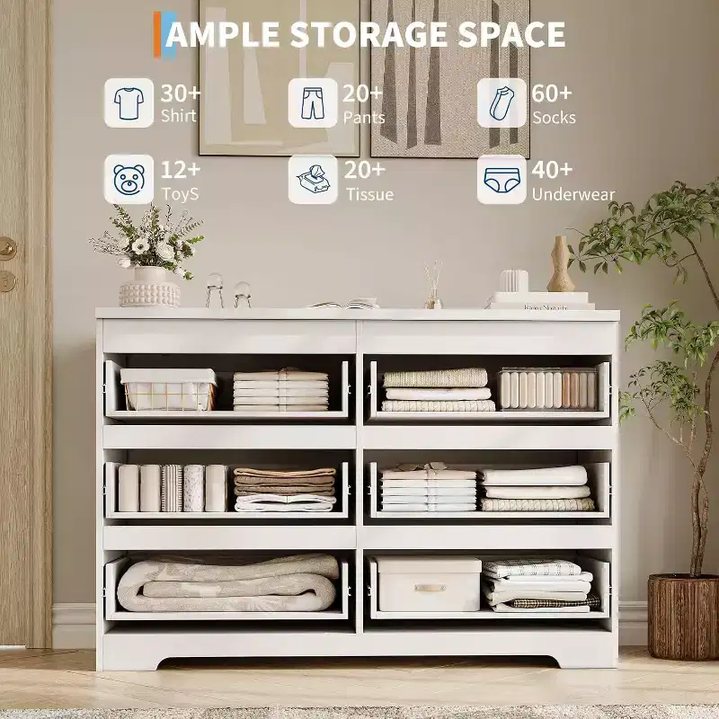6-Drawer Dresser, Simply Modern Chest of Drawers for Bedroom, White