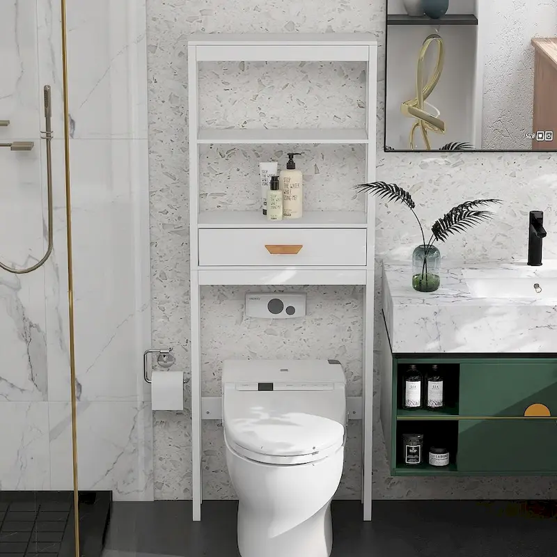 Over-the-Toilet Storage Cabinet with one Drawer and 2 ShelvesWhite
