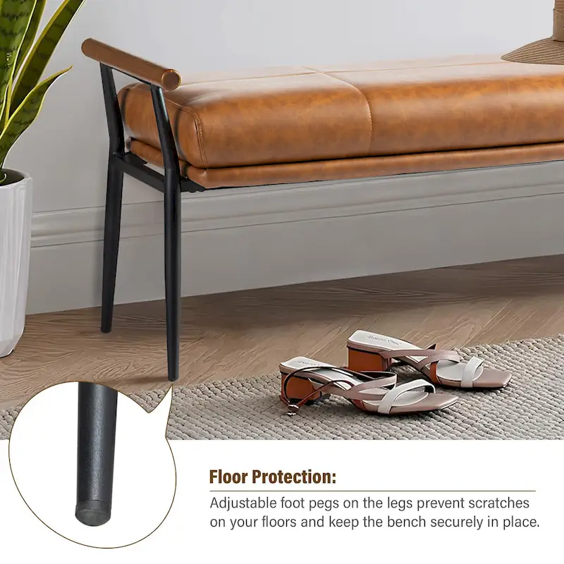 Glitzhome 48.5W Modern Upholstered Bench with Wooden Arms and Metal Legs