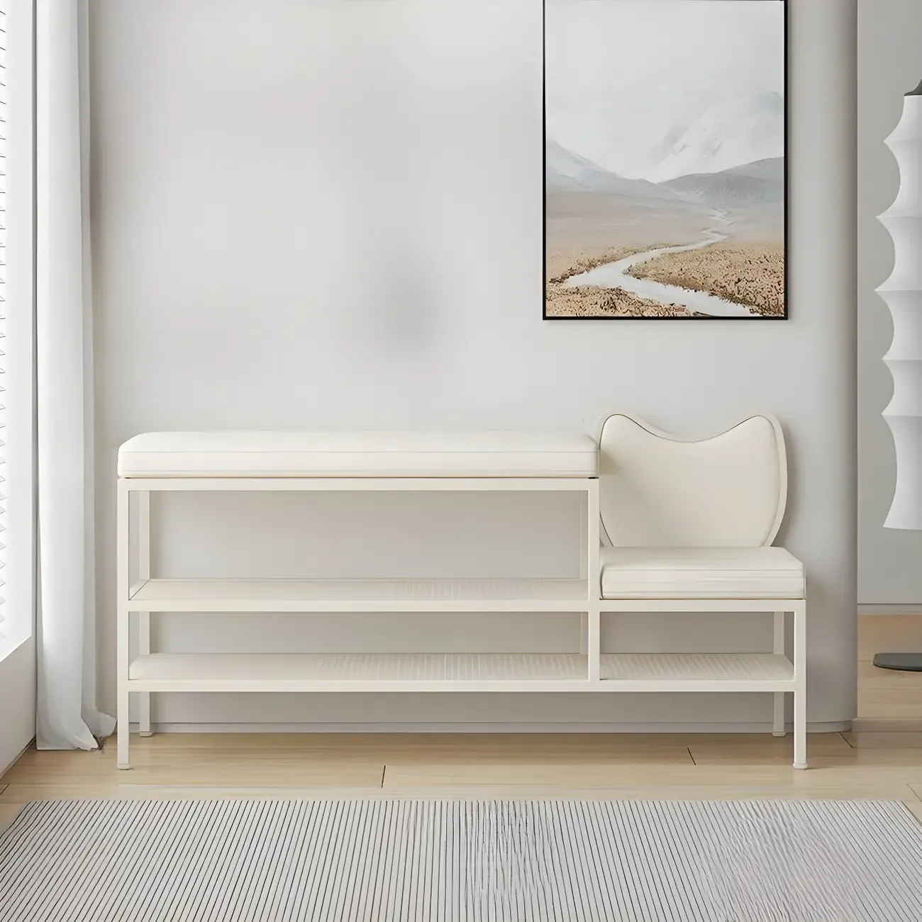 Elegant Oval Metal Cushioned Shoe Rack Bench