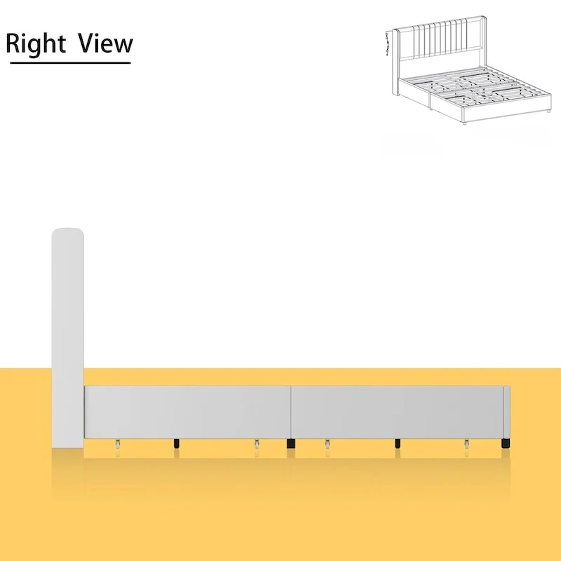 Modern Illuminated Bed Frame with Gold Trim - Chic Upholstered Design