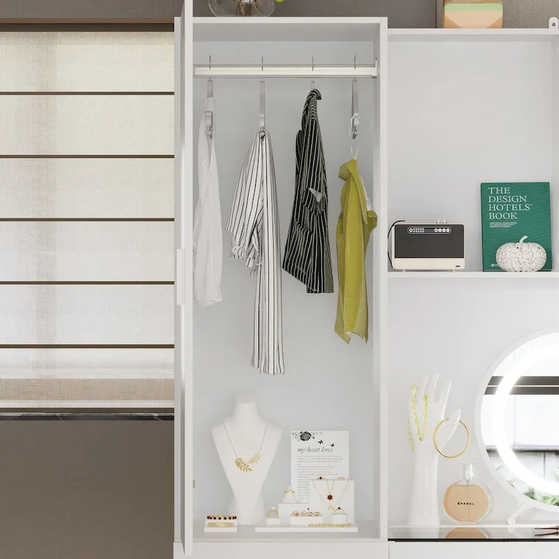 Wardrobe & Desk Ensemble - Space-Saving Bedroom Set Make Vanity Table