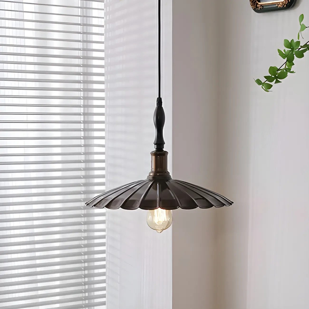 Brown Iron Fluted Cone Round Pendant Light