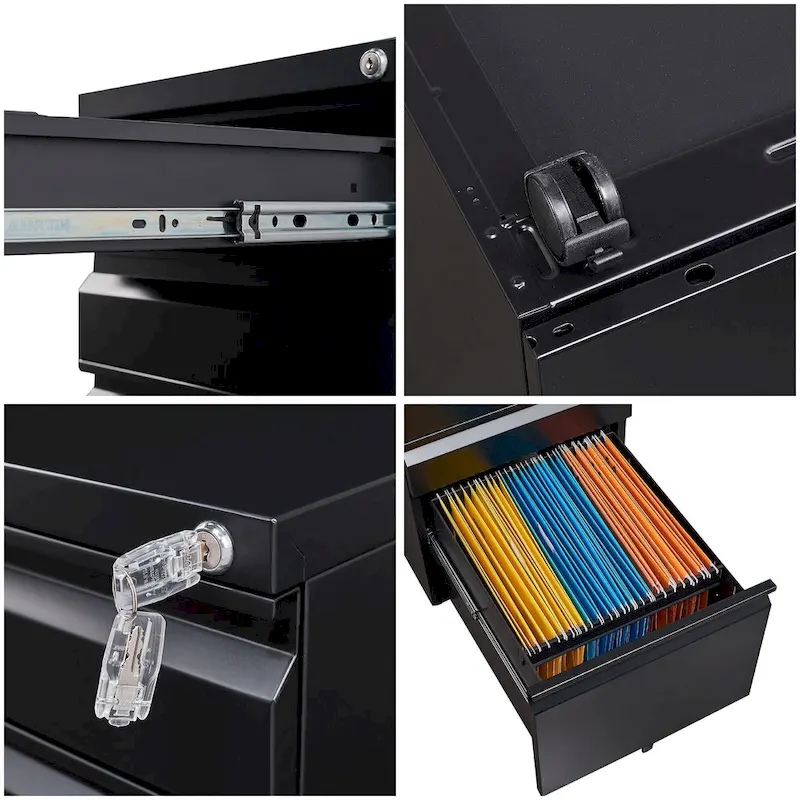 3-Drawer Steel Locking Rolling File Cabinet