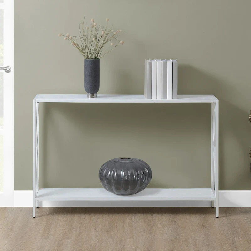 Farmhouse Industrial Console Table with Shelf