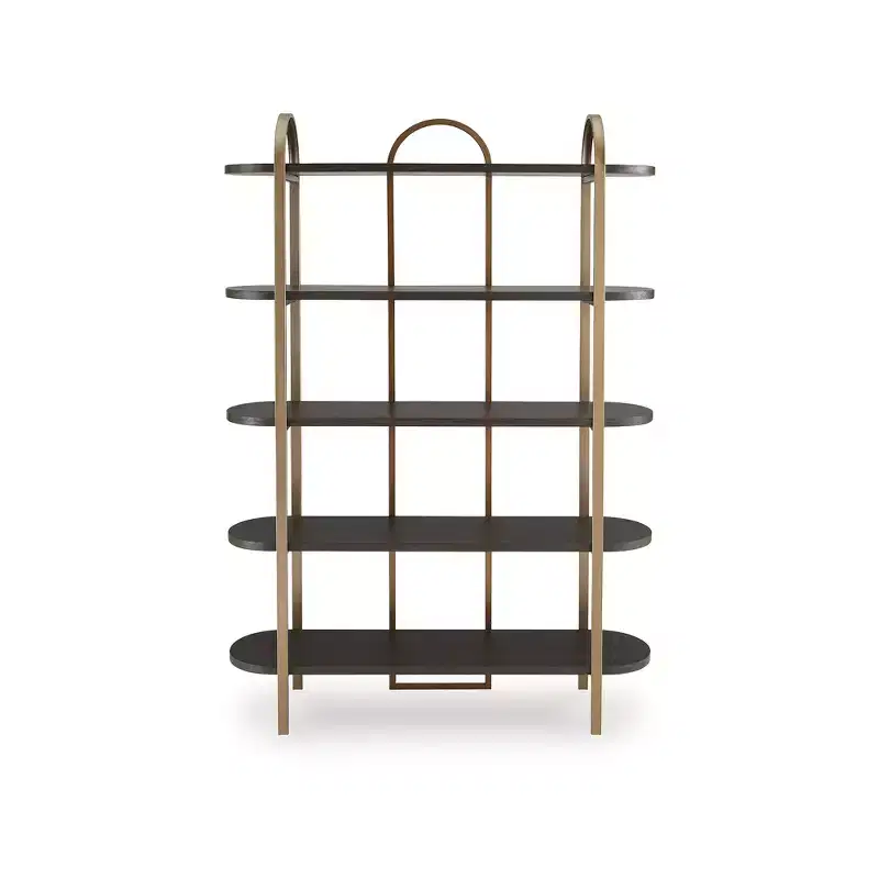 Signature Design by Ashley Brentmour 72 Modern Bookcase with 5 Shelves - Brown Wood & Gold Metal Frame