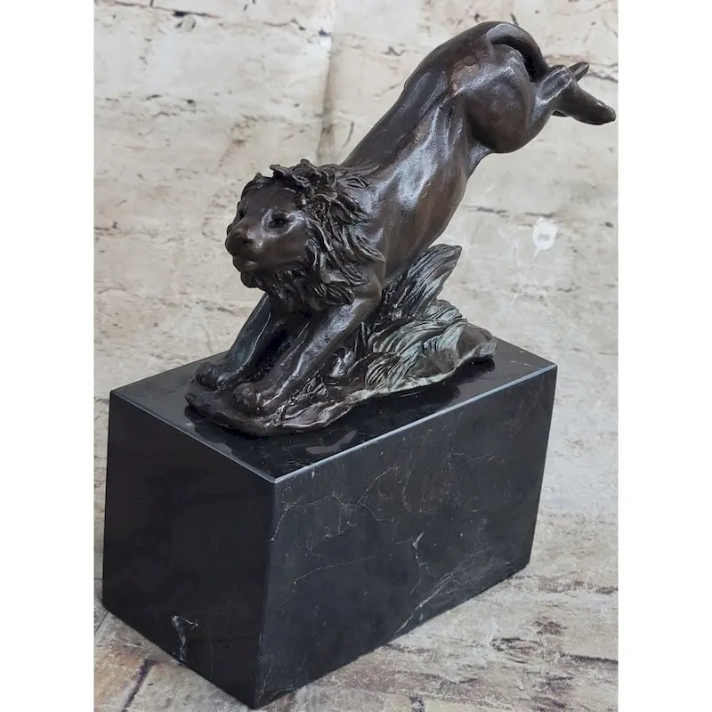 Hot Cast Jumping Imitative Lion By Barye French Animal Artist Bronze Sculpture Figurine Nr