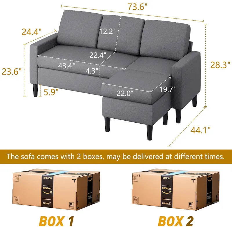 Futzca 74 Convertible Sectional Sofa Couch, Small L-Shaped Sofa