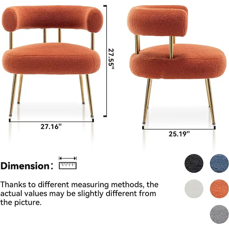 Modern Glam Upholstered Comfy Open-Back Accent Vanity Chair with Golden Legs