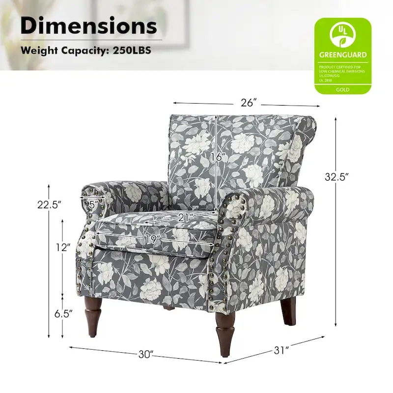 Nyctelius Traditional Polyester Accent Arm Chair with Pattern and Nailhead Trim Set of 2 by HULALA HOME