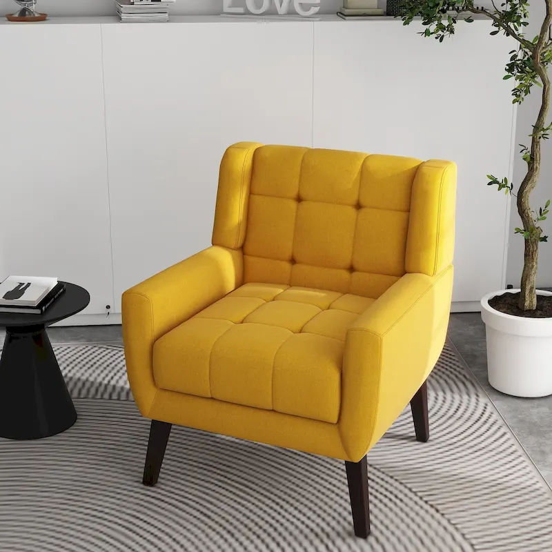 Tufted Upholstered Armchair with Wood Legs