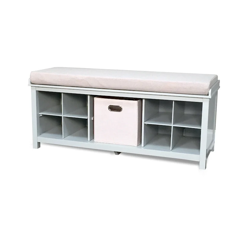John Louis Home Solid Wood Entryway Bench with 2 Shoe Storage & 1 Bin Grey